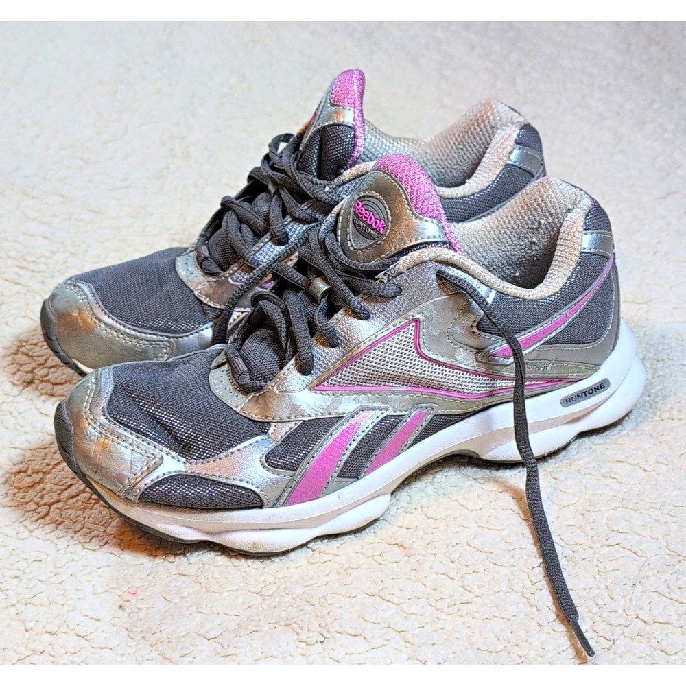 Reebok RunTone SmoothFit Womens Shoes Size 7.5 Grey Pink Silver Running Sneakers
